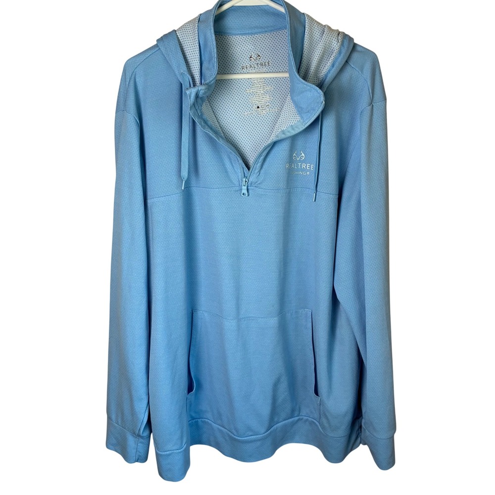 Realtree Fishing Mens XL Light Blue Heathered Quarter Zip Hooded Jacket IVO50779